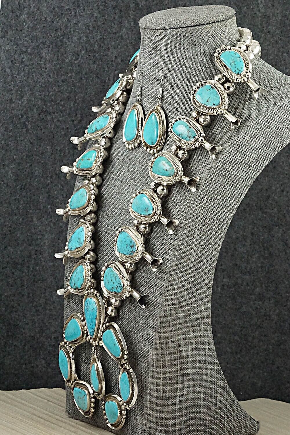 Turquoise & Sterling Silver Squash Blossom Set - Mike Platero