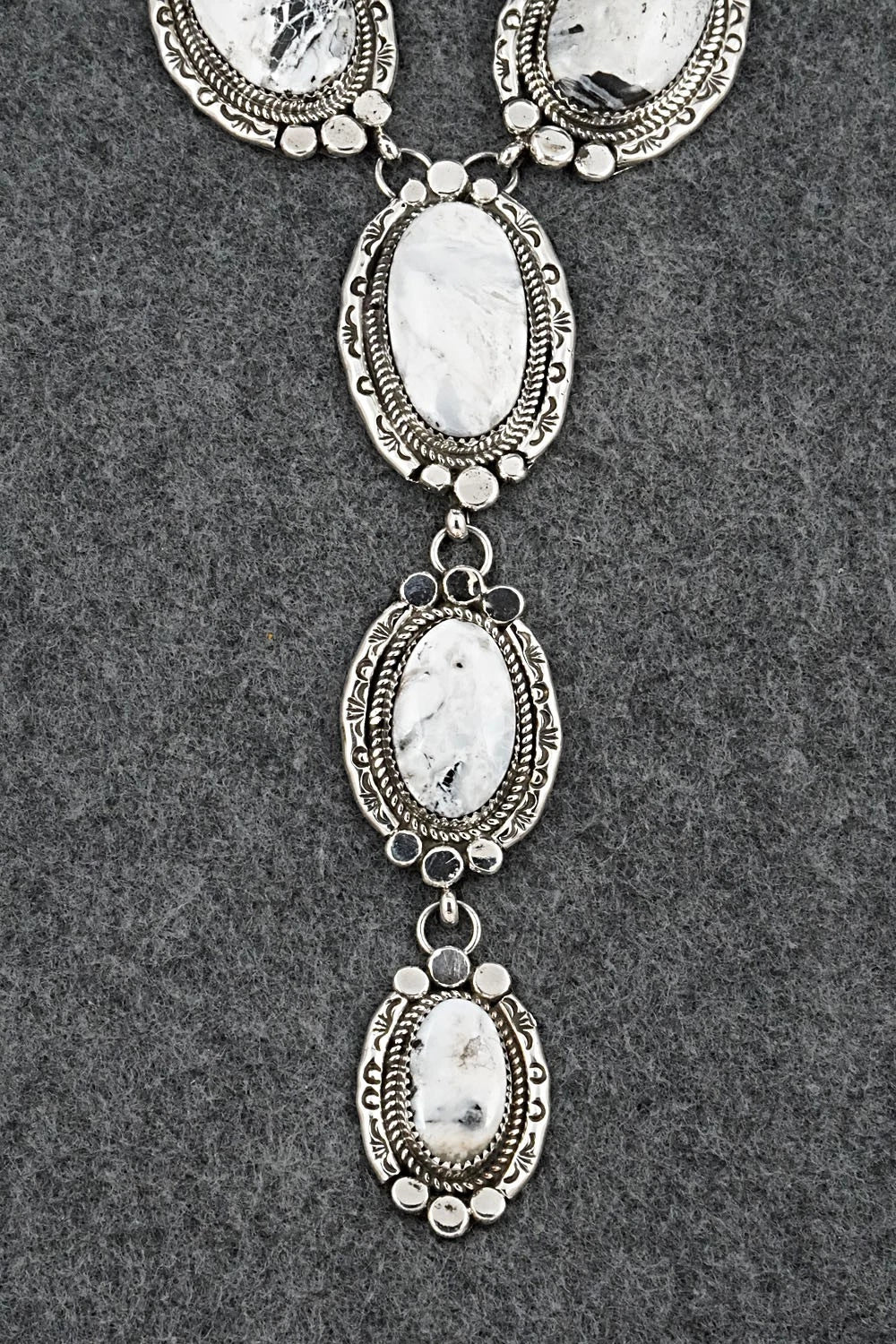 White Buffalo & Sterling Silver Necklace and Earrings Set - Phil Nez
