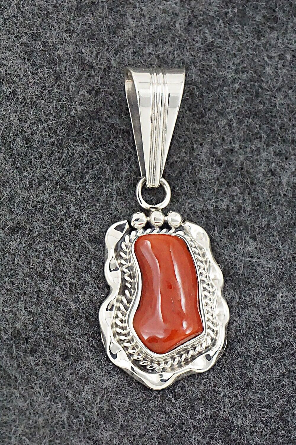 Coral & Sterling Silver Pendant - Samuel Yellowhair