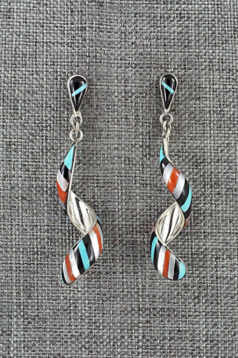 Multi-Stone & Sterling Silver Inlay Earrings - Idella Edaakie