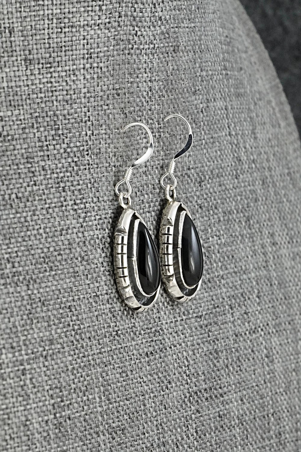 Onyx & Sterling Silver Earrings - Amos Begay