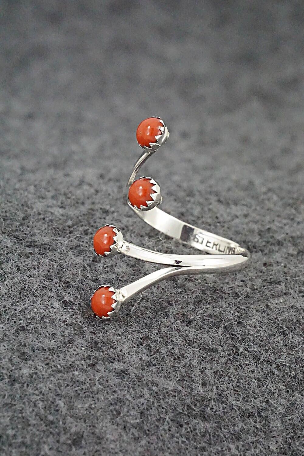Coral & Sterling Silver Ring - Harris Largo - Size 9