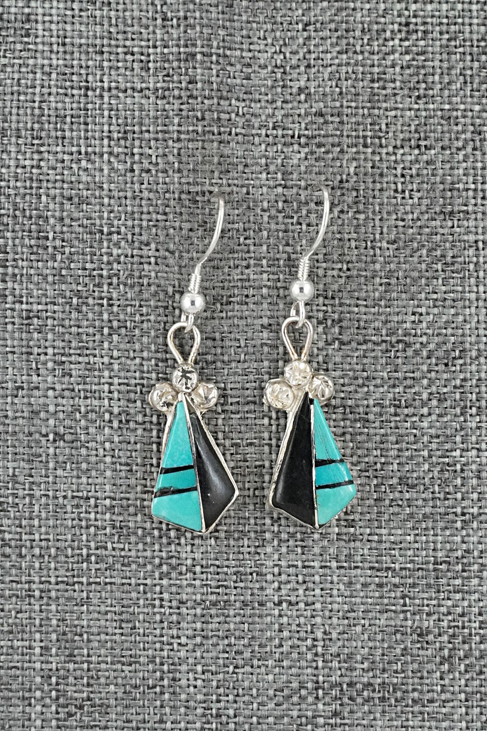 Turquoise, Onyx Inlay & Sterling Silver Earrings - Ola Eriacho