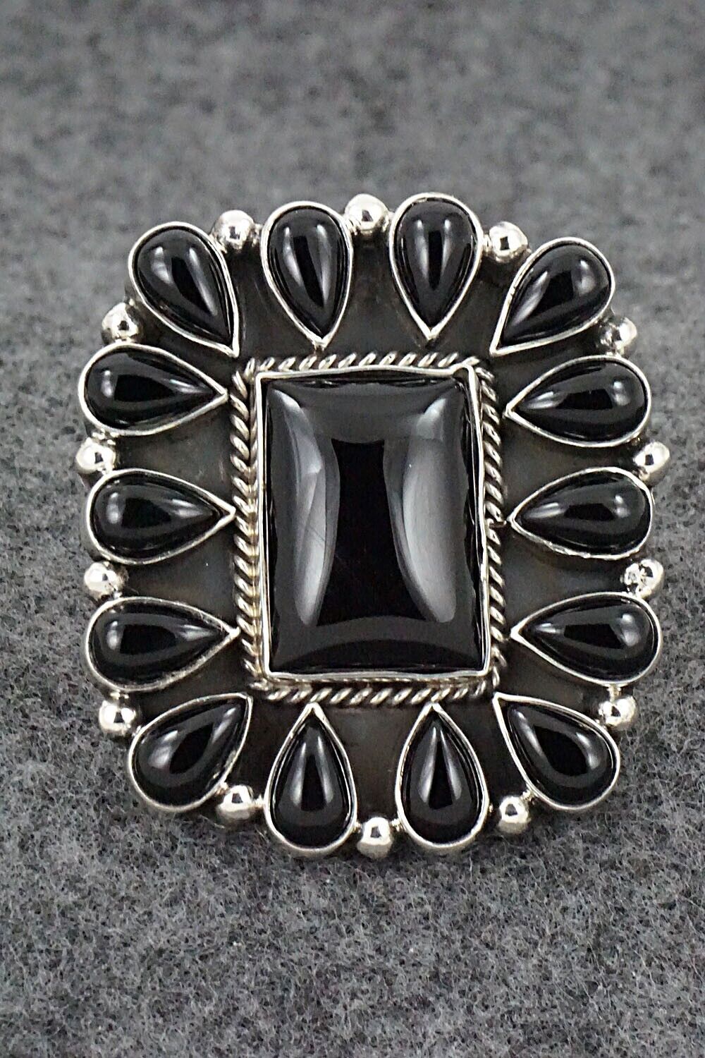 Onyx & Sterling Silver Ring - Verley Betone - Size 7.5