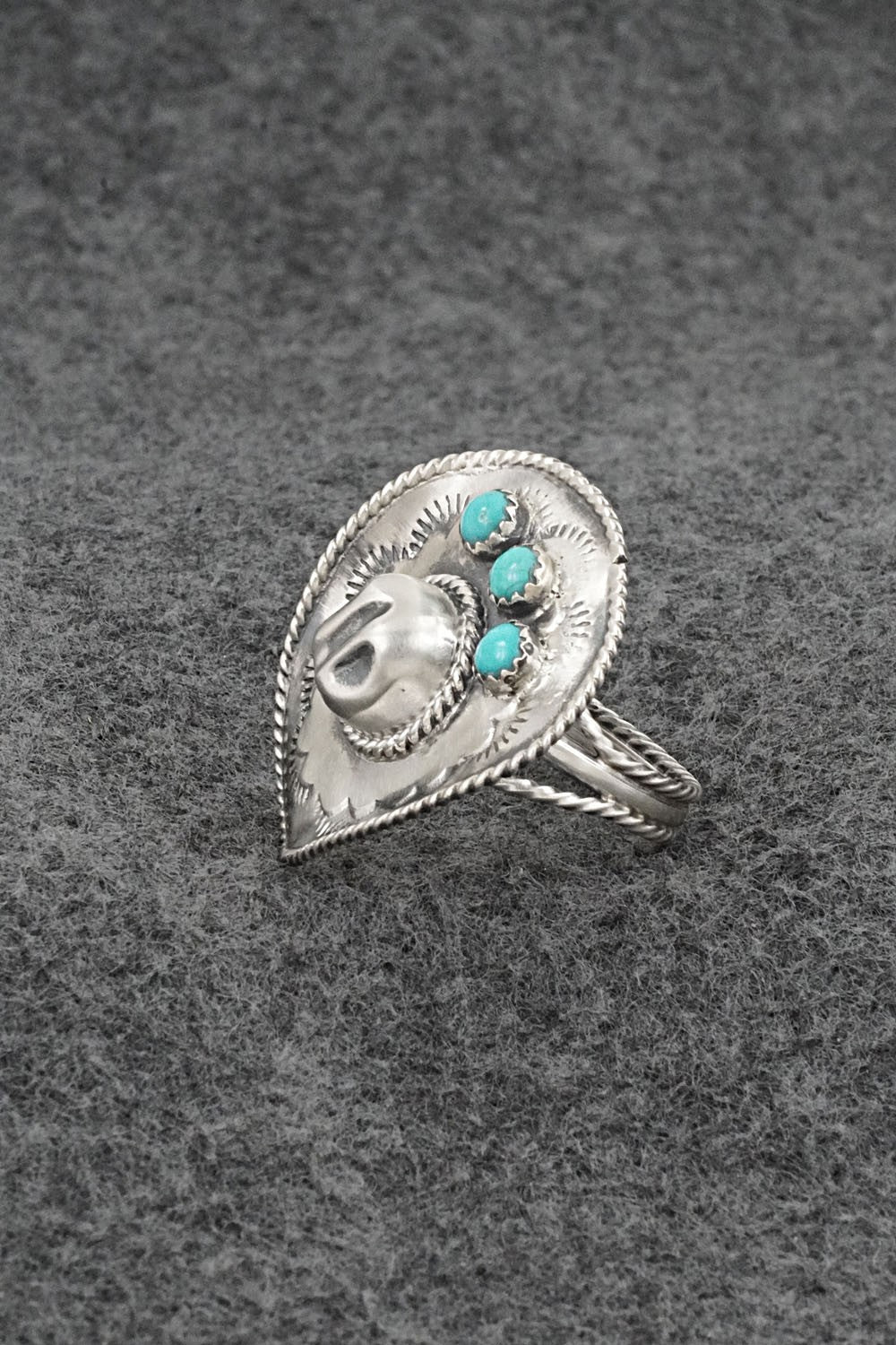 Turquoise & Sterling Silver Ring - Bobby Platero - Size 8.5