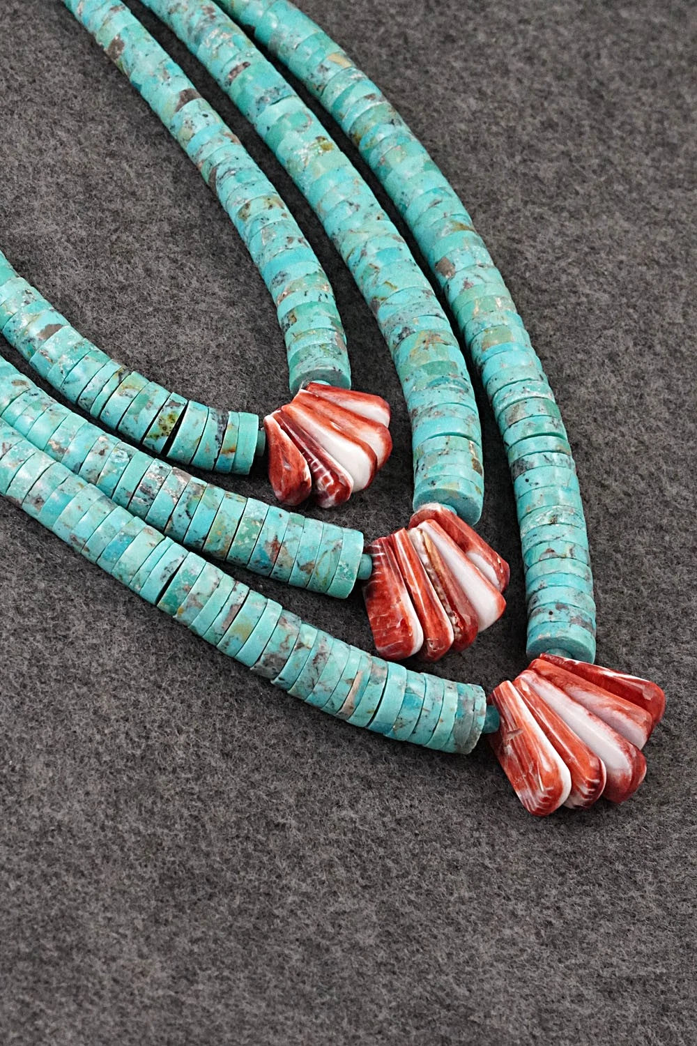 Turquoise, Spiny Oyster and Sterling Silver Necklace - Lupe Lovato