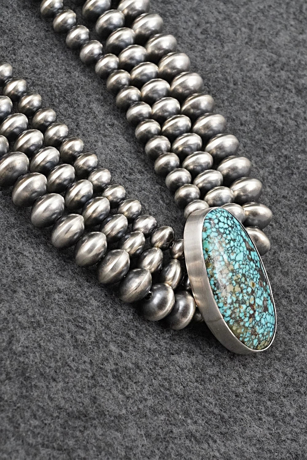 Turquoise & Sterling Silver Navajo Pearl Necklace - Gruber & Halwood