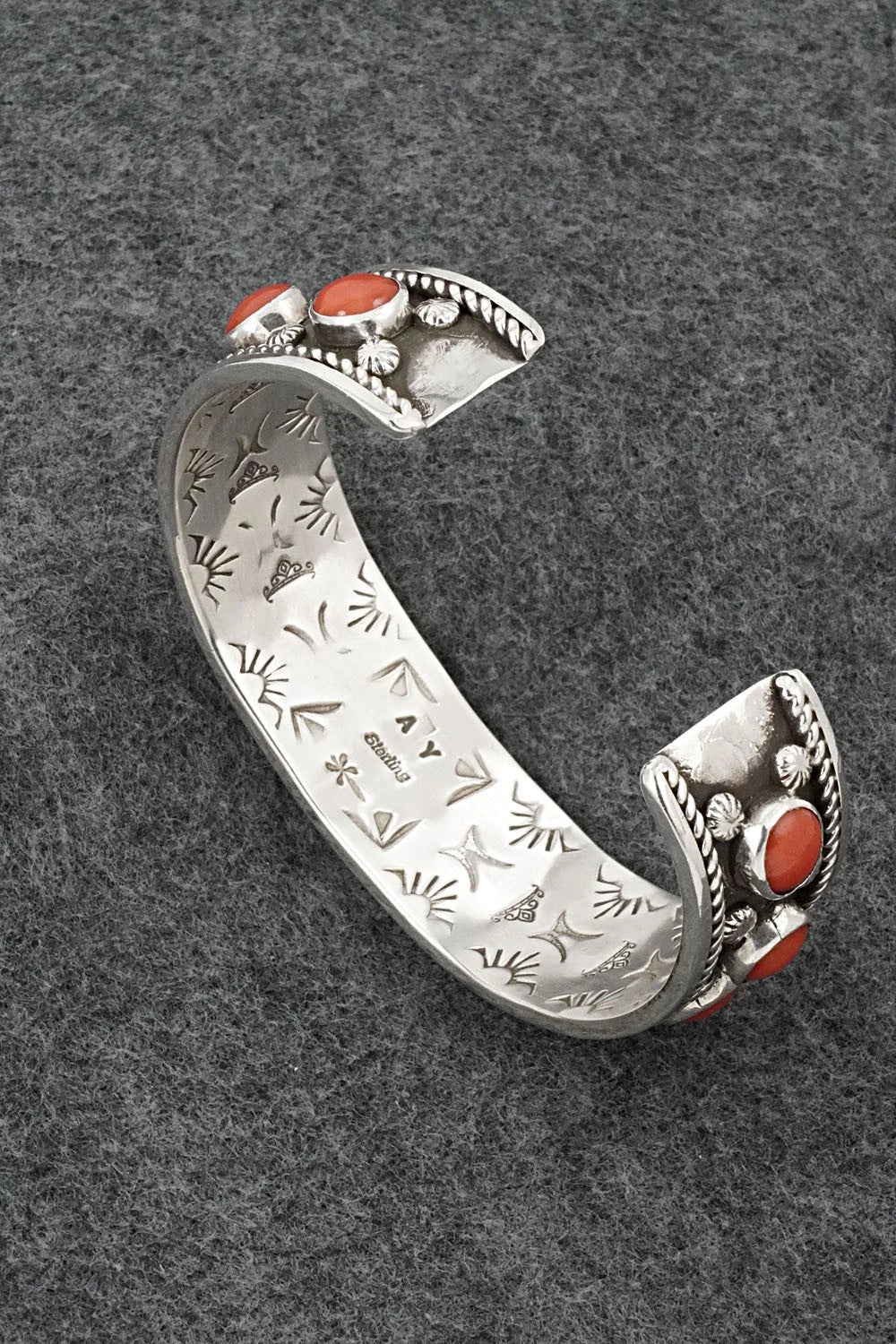 Coral & Sterling Silver Bracelet - Adrian Yazzie