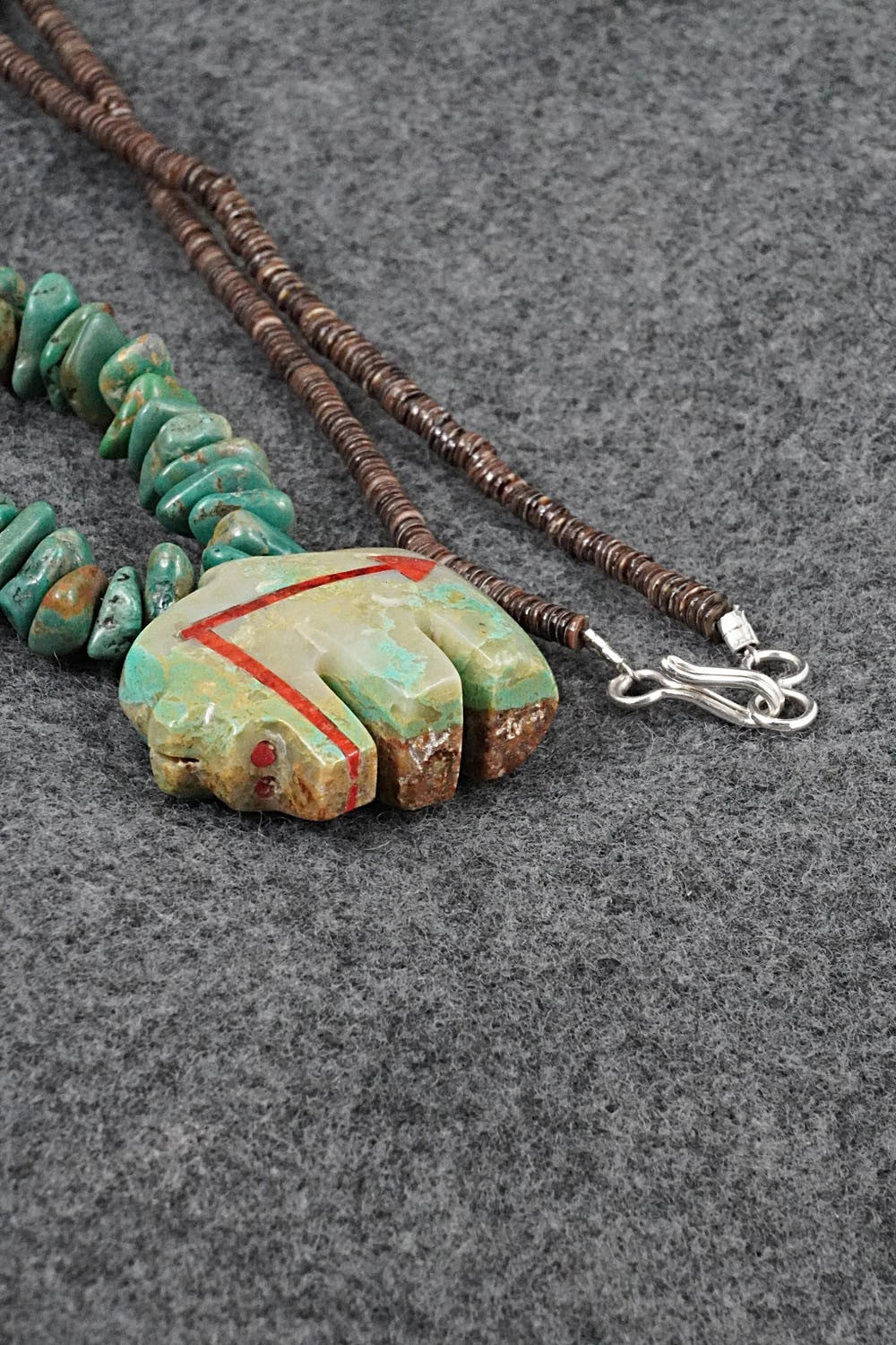 Turquoise Zuni Fetish Carving & Sterling Silver Necklace - Bernard Laiwakete