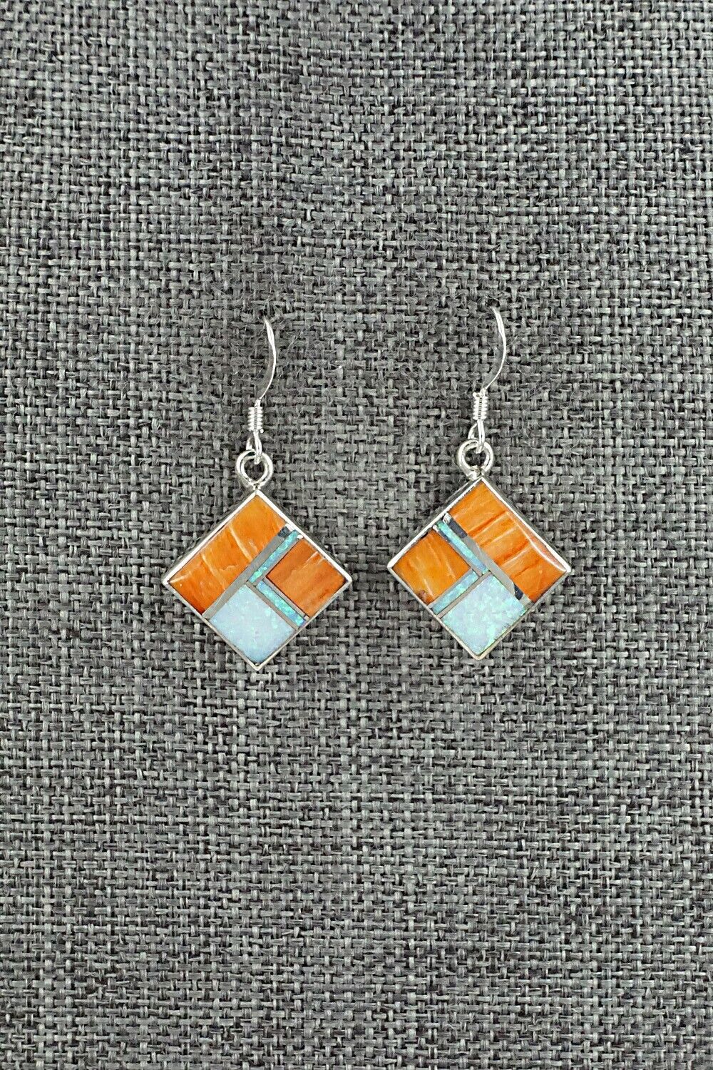 Spiny Oyster, Opalite & Sterling Silver Inlay Earrings - James Manygoats