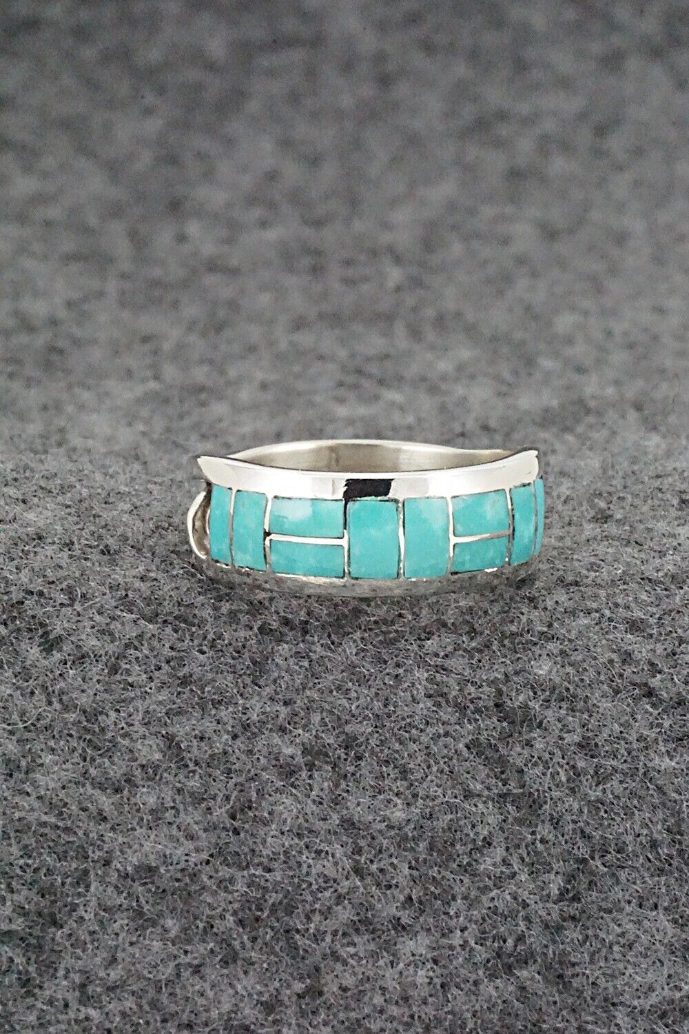 Turquoise & Sterling Silver Inlay Ring - Sibert Bowannie - Size 9