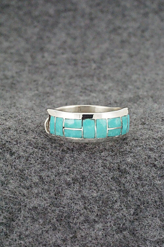 Turquoise & Sterling Silver Inlay Ring - Sibert Bowannie - Size 9