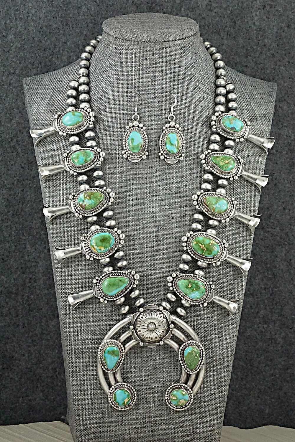 Turquoise & Sterling Silver Squash Blossom Set - Tom Lewis