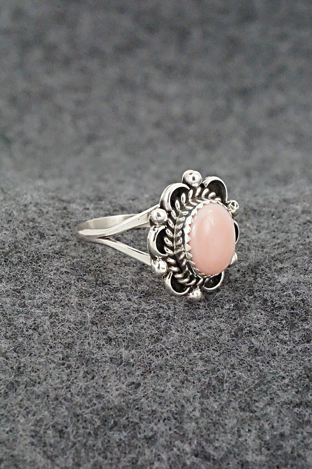 Pink Conch Shell & Sterling Silver Ring - Freda Martinez - Size 8.75