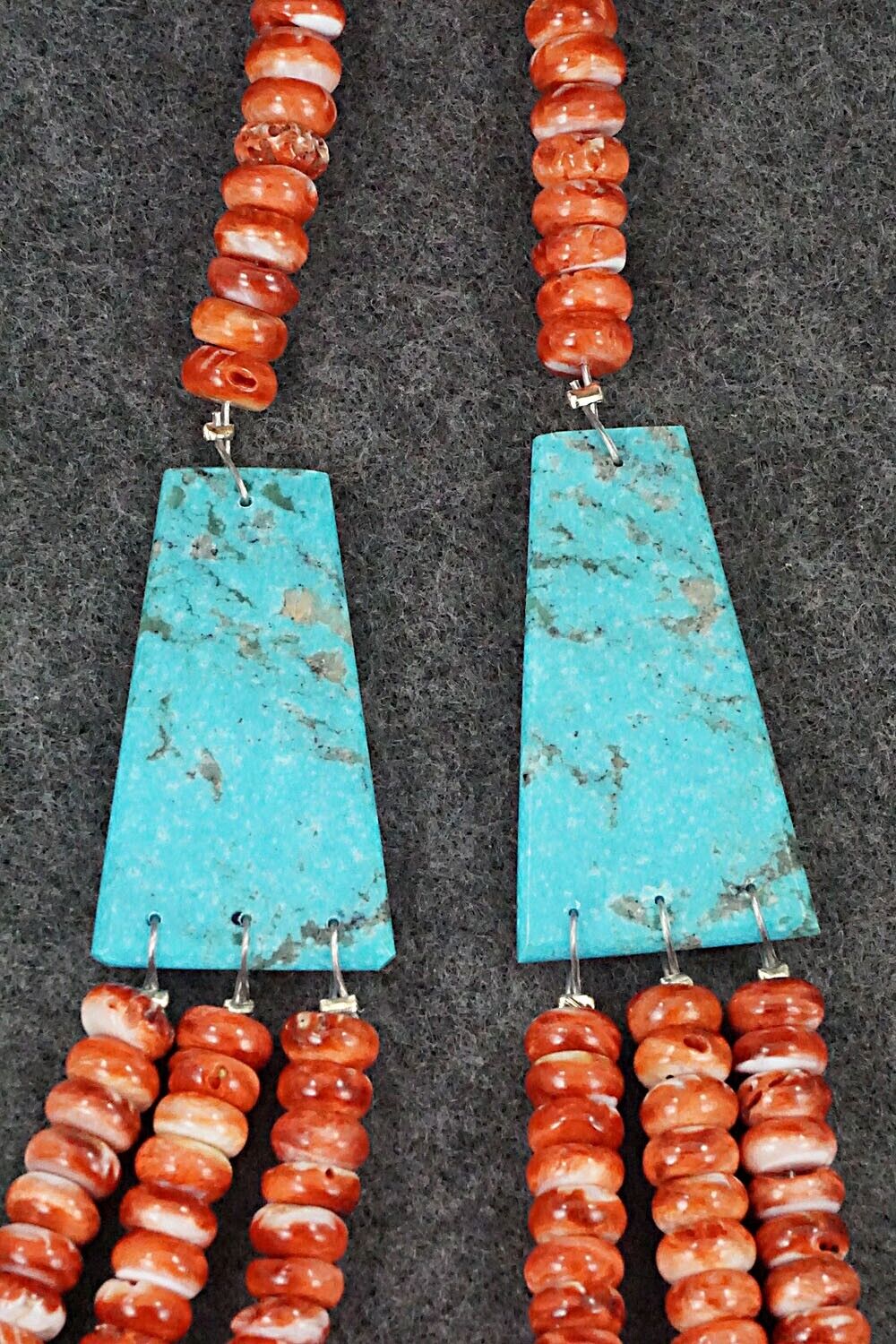 Turquoise, Spiny Oyster and Sterling Silver Necklace - Lupe Lovato