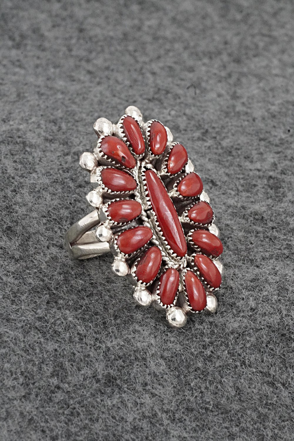 Coral & Sterling Silver Ring - Lorraine Waatsa - Size 8