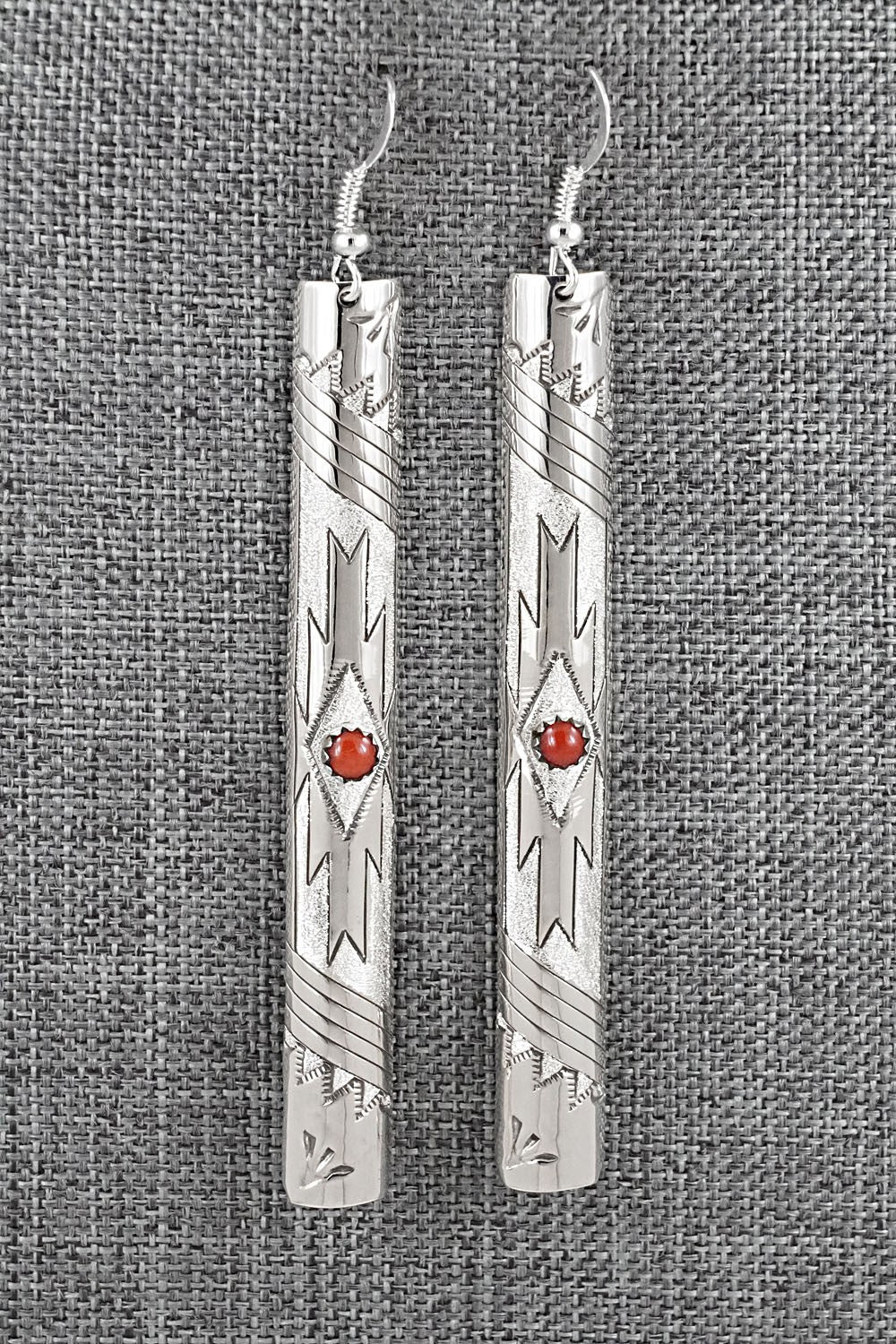 Coral & Sterling Silver Earrings - Zane Tahe