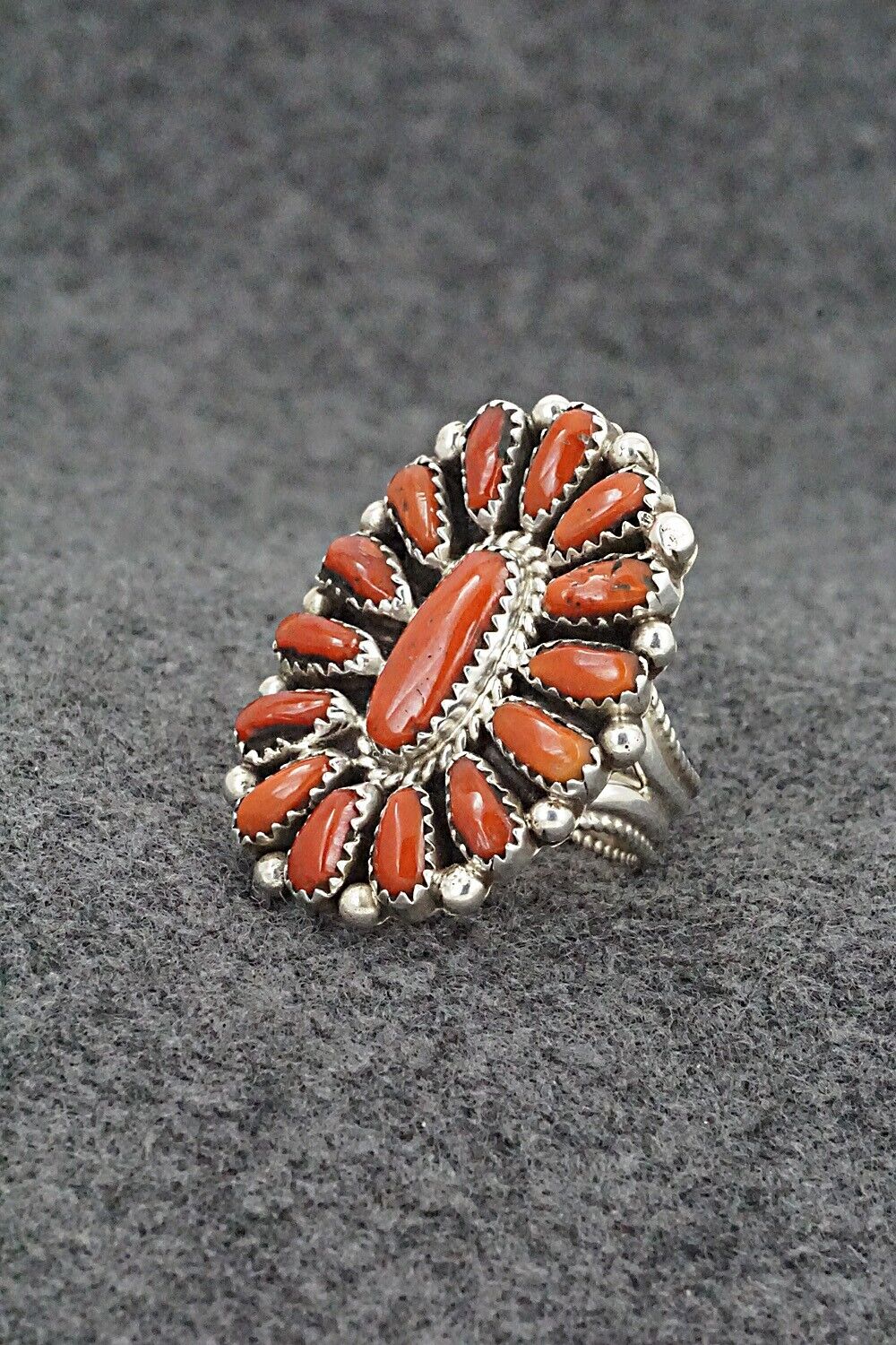 Coral & Sterling Silver Ring - Eunise Wilson - Size 8.5