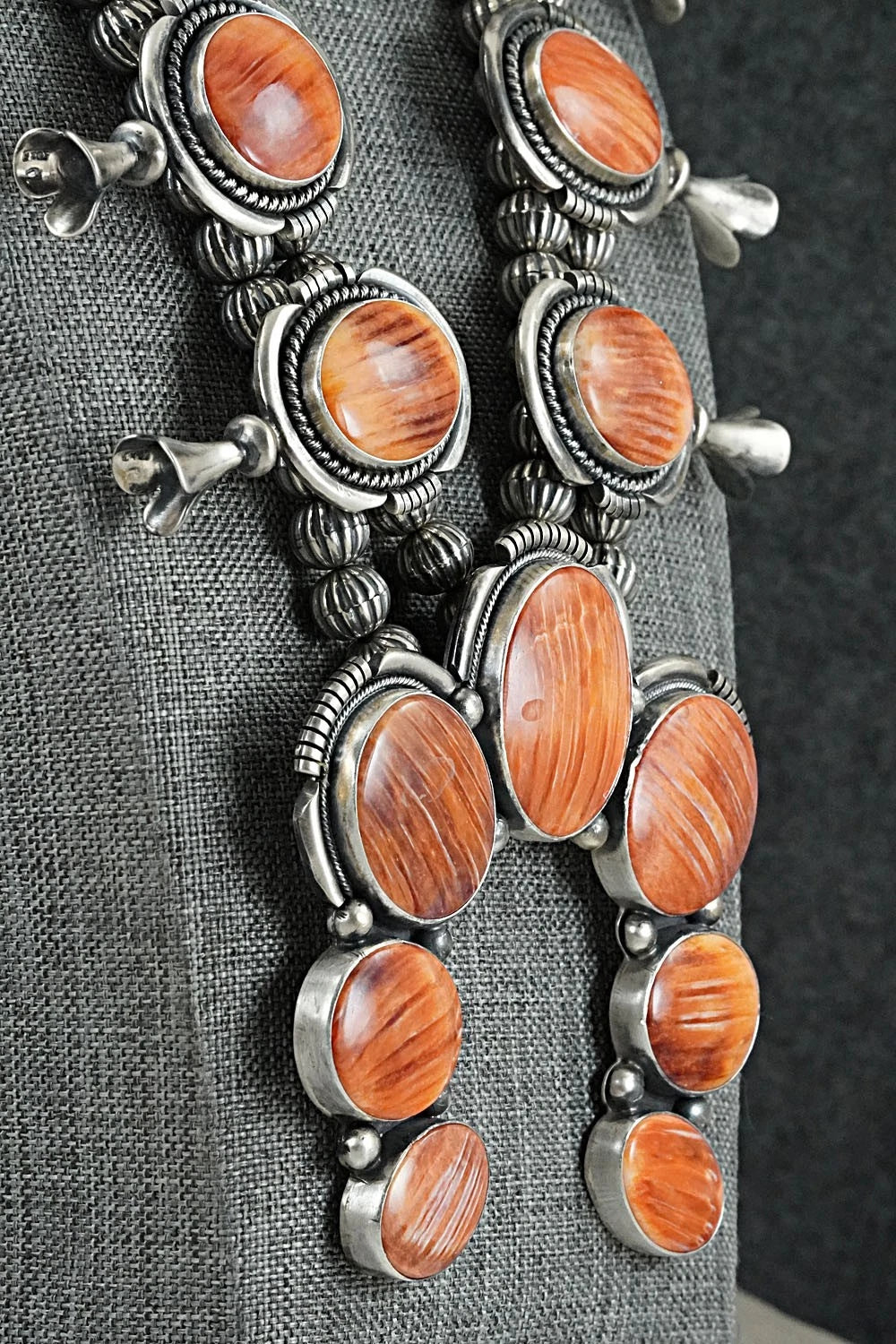 Spiny Oyster & Sterling Silver Squash Blossom Set - Paul Livingston