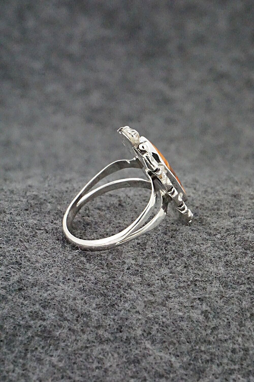 Spiny Oyster, Opalite & Sterling Silver Inlay Ring - James Manygoats - Size 8.5