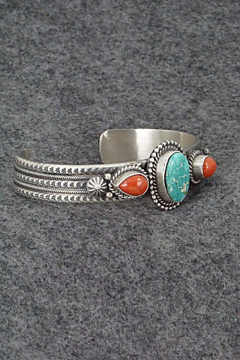 Turquoise, Coral & Sterling Silver Bracelet - Michael Calladitto