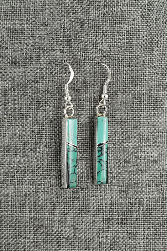 Turquoise, Onyx & Sterling Silver Earrings - Marilyn Yazzie