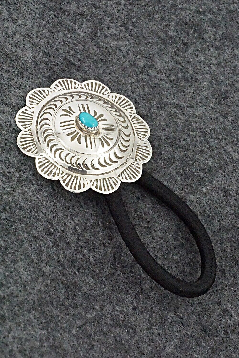 Turquoise & Sterling Silver Hair Tie - Bertha Begay