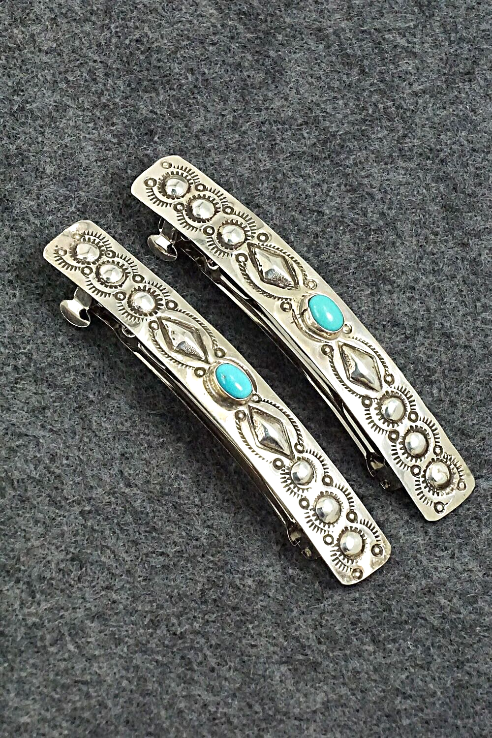 Turquoise & Sterling Silver Hair Barrettes - Jennie Blackgoat