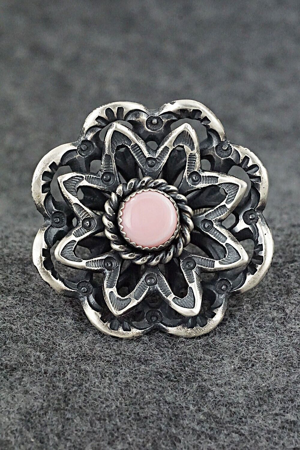 Pink Conch Shell & Sterling Silver Ring - Kevin Billah - Size 9 (Adj)