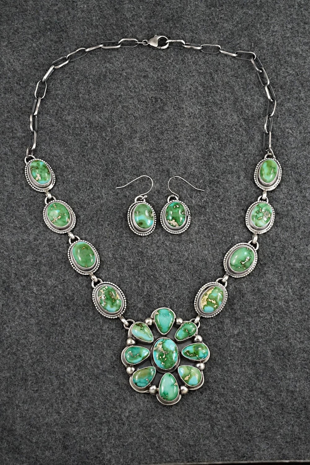 Turquoise & Sterling Silver Necklace and Earrings Set - Kathleen Livingston