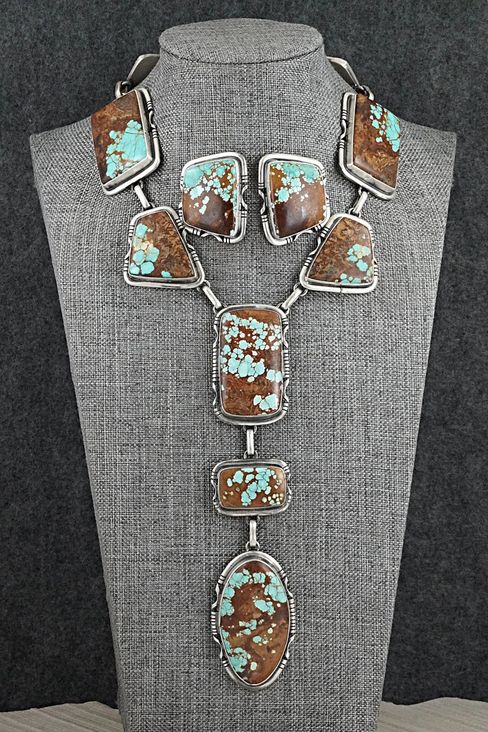Turquoise & Sterling Silver Necklace and Earrings Set - Paul Livingston