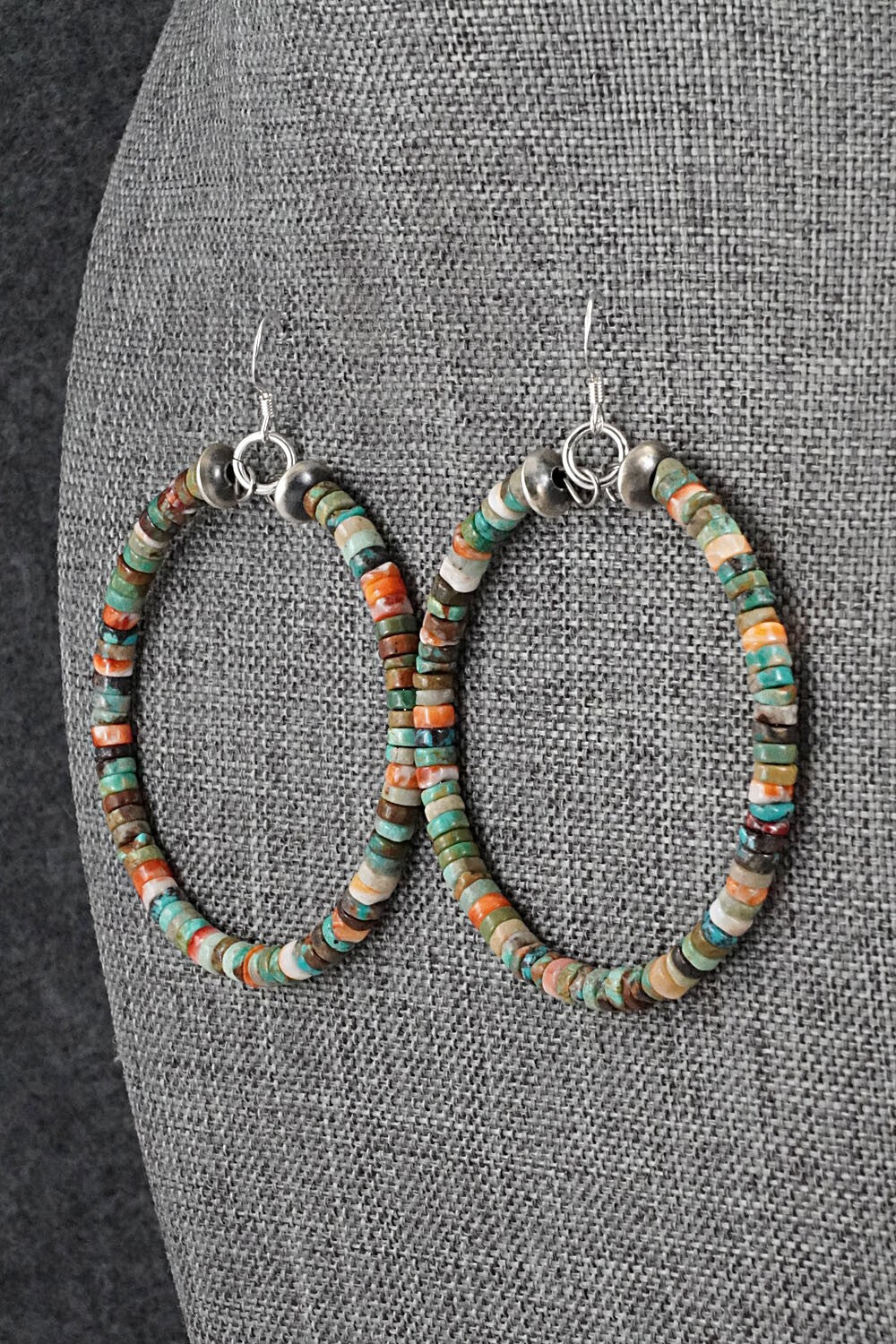 Turquoise, Spiny Oyster & Sterling Silver Earrings - Doreen Jake