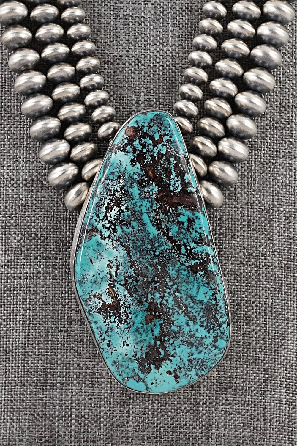 Turquoise & Sterling Silver Navajo Pearl Necklace - Gruber & Halwood
