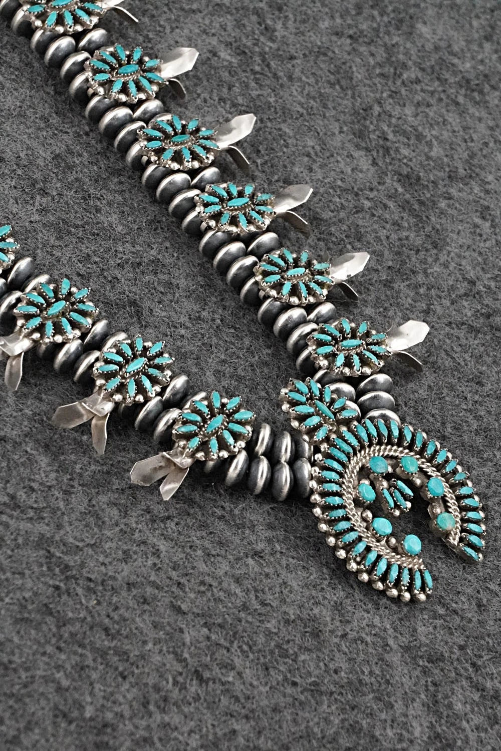 Turquoise & Sterling Silver Mini Squash Blossom Set - Lorena Peina