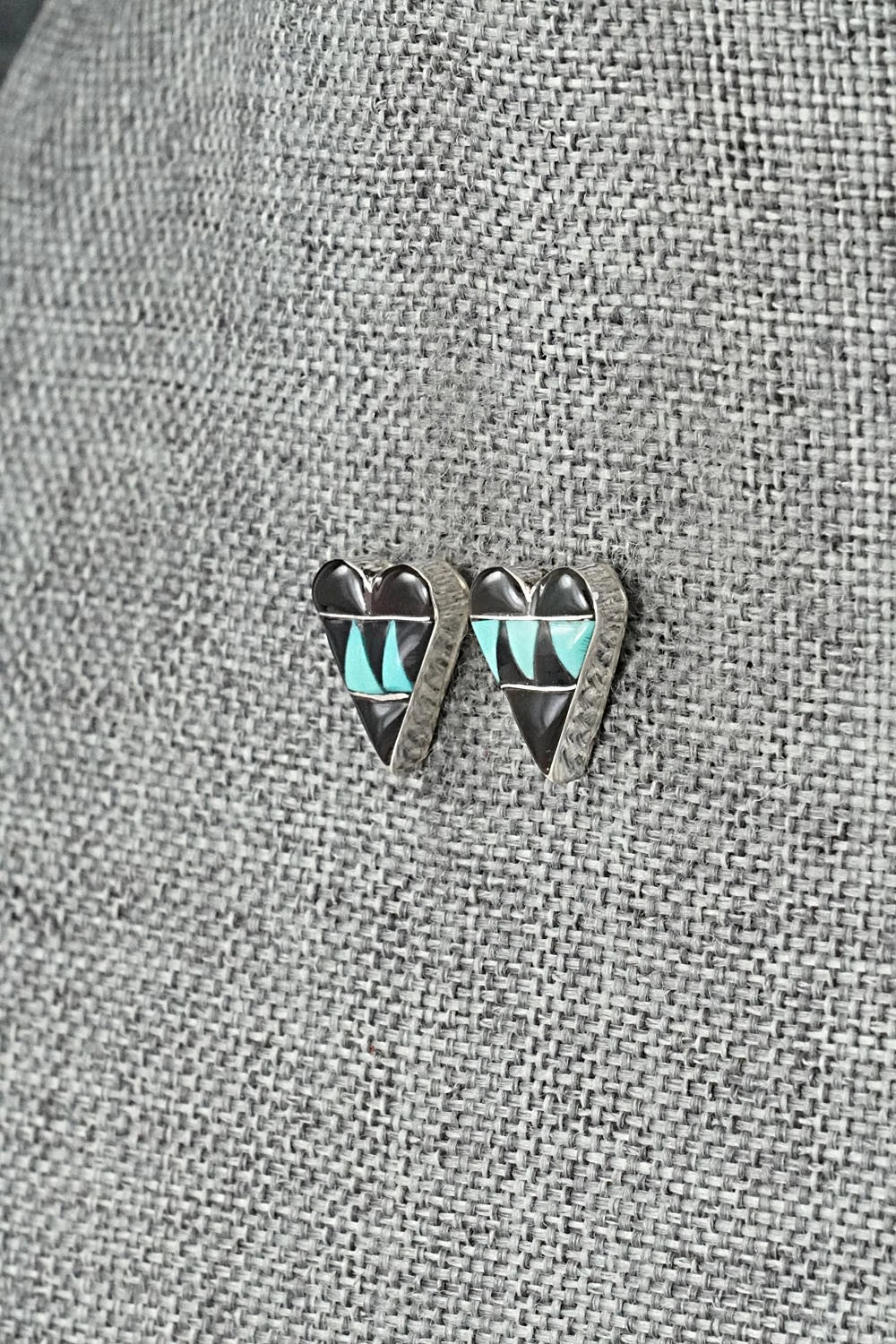 Turquoise, Onyx & Sterling Silver Earrings - Carol Vacit
