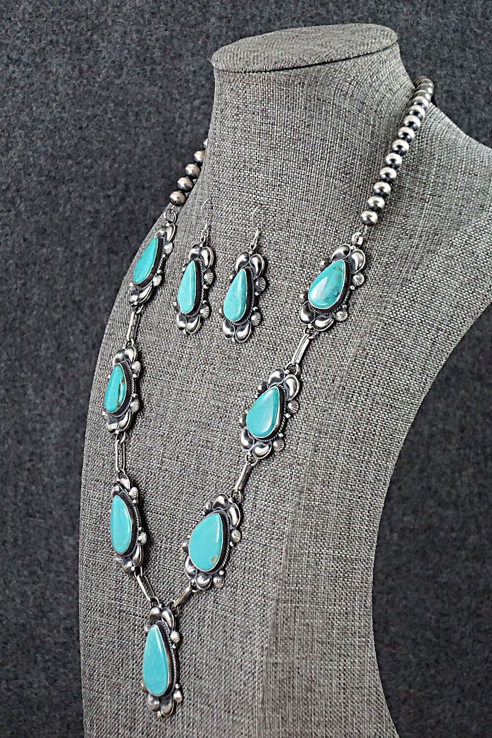 Turquoise & Sterling Silver Necklace and Earrings Set - Derrick Gordon