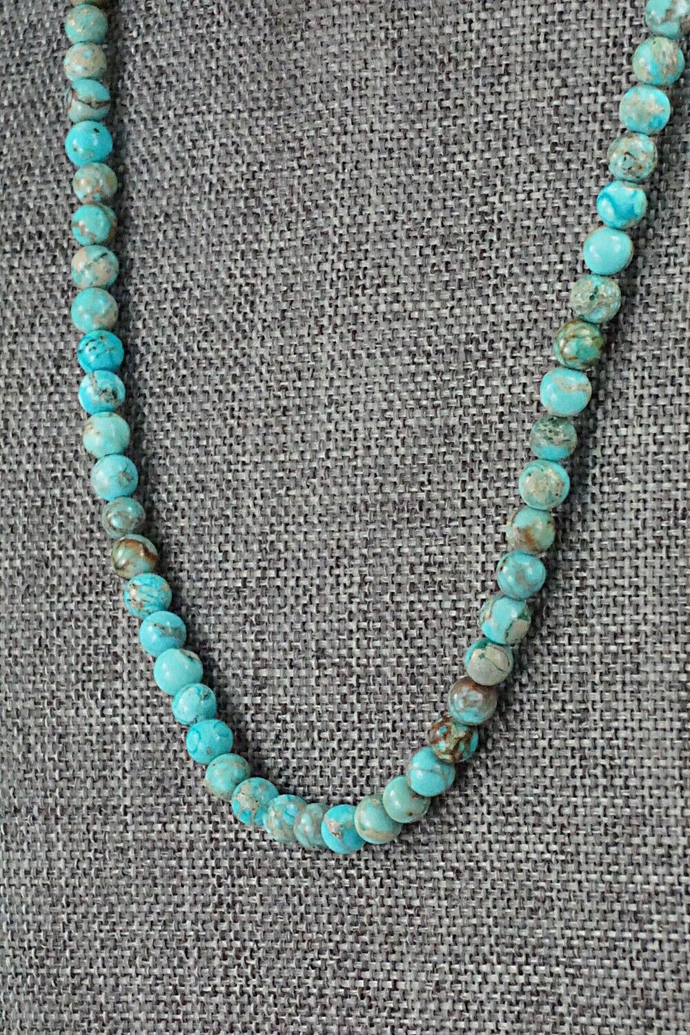 Turquoise, Shell & Sterling Silver Necklace 18" - Ramona Calavaza