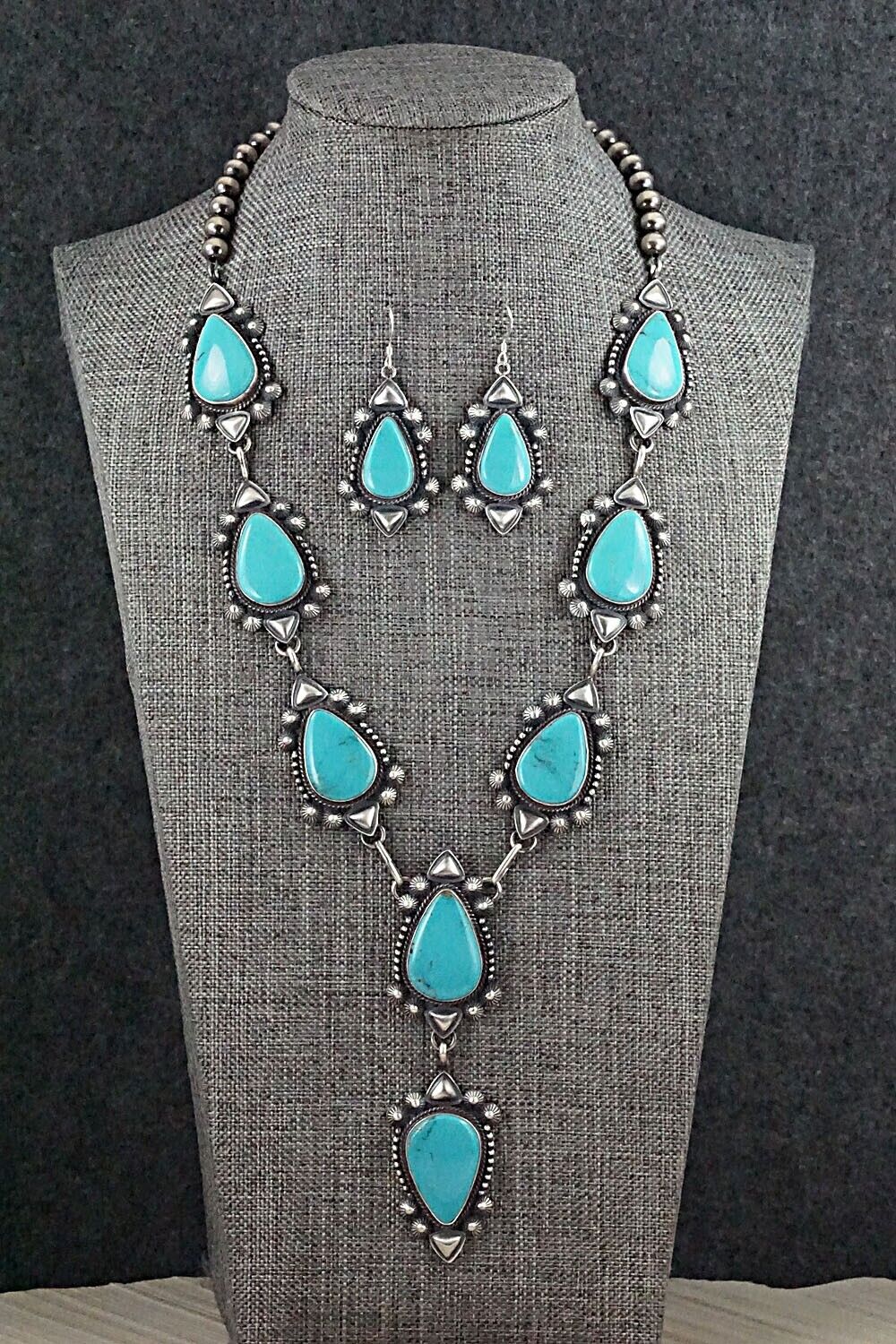 Turquoise & Sterling Silver Necklace and Earrings Set - Derrick Gordon
