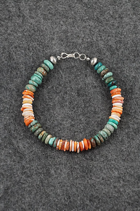 Turquoise, Spiny Oyster & Sterling Silver Bracelet - Doreen Jake