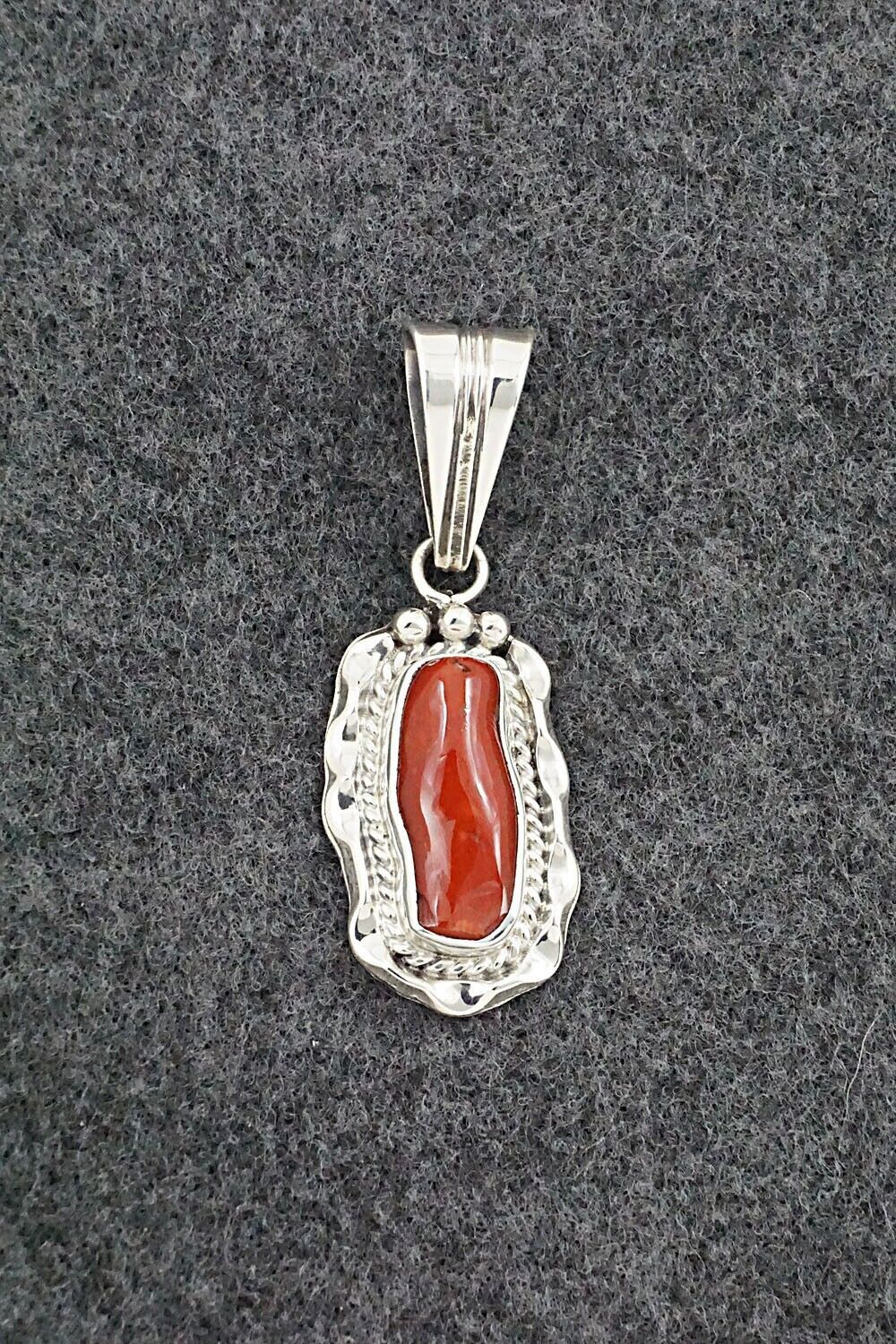 Coral & Sterling Silver Pendant - Samuel Yellowhair