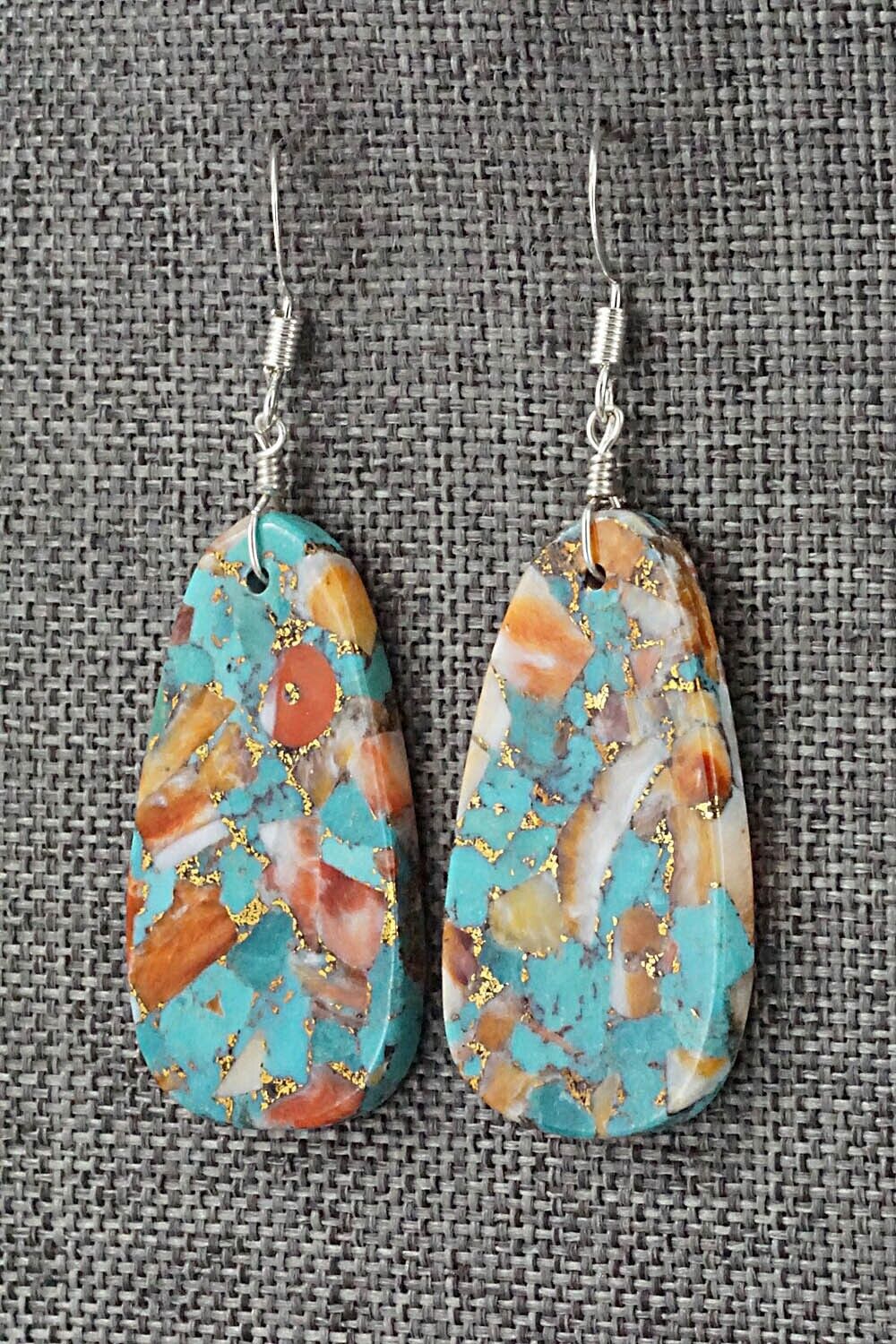 Spiny Oyster, Turquoise & Sterling Silver Earrings - Lupe Lovato