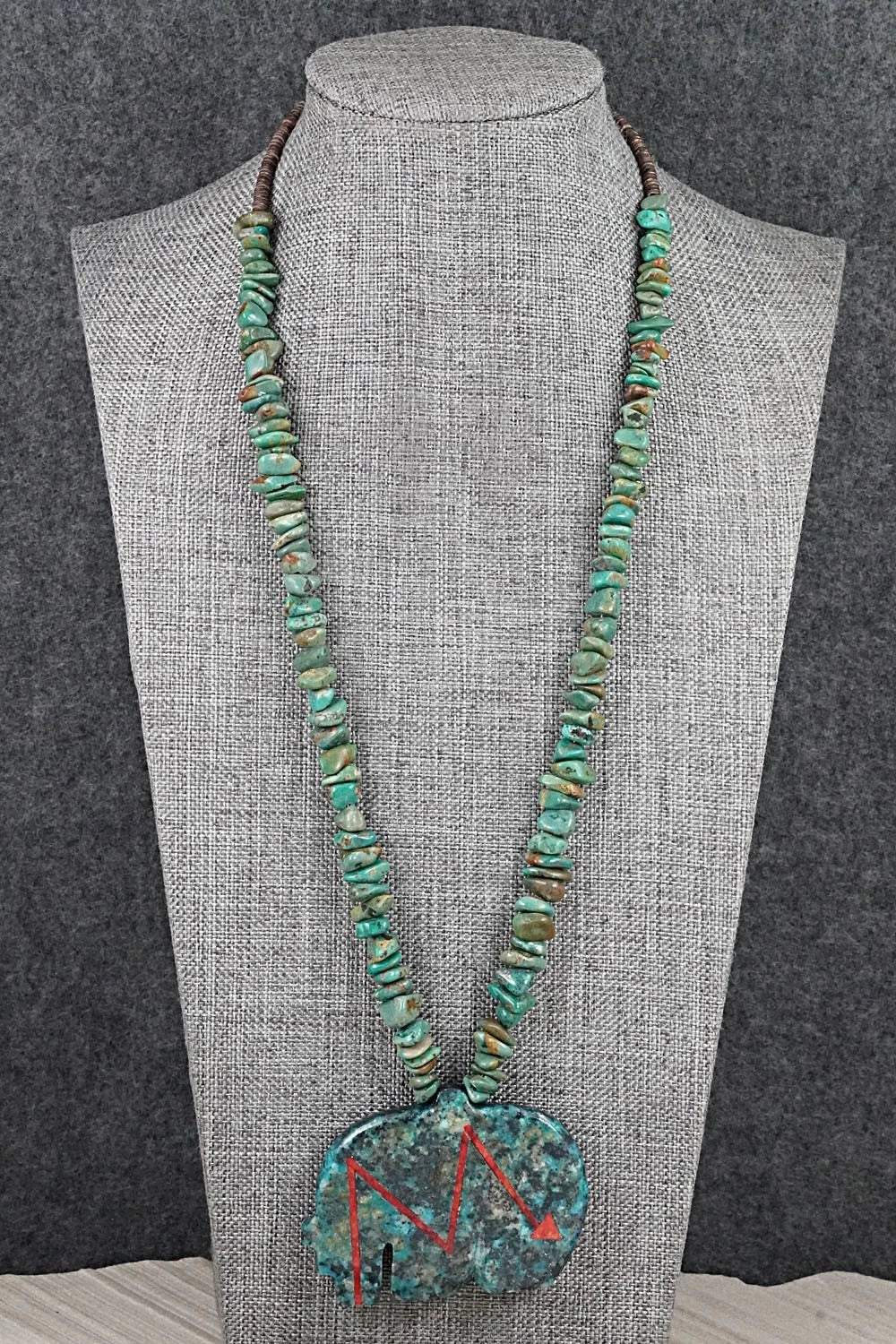 Turquoise Zuni Fetish Carving & Sterling Silver Necklace - Bernard Laiwakete