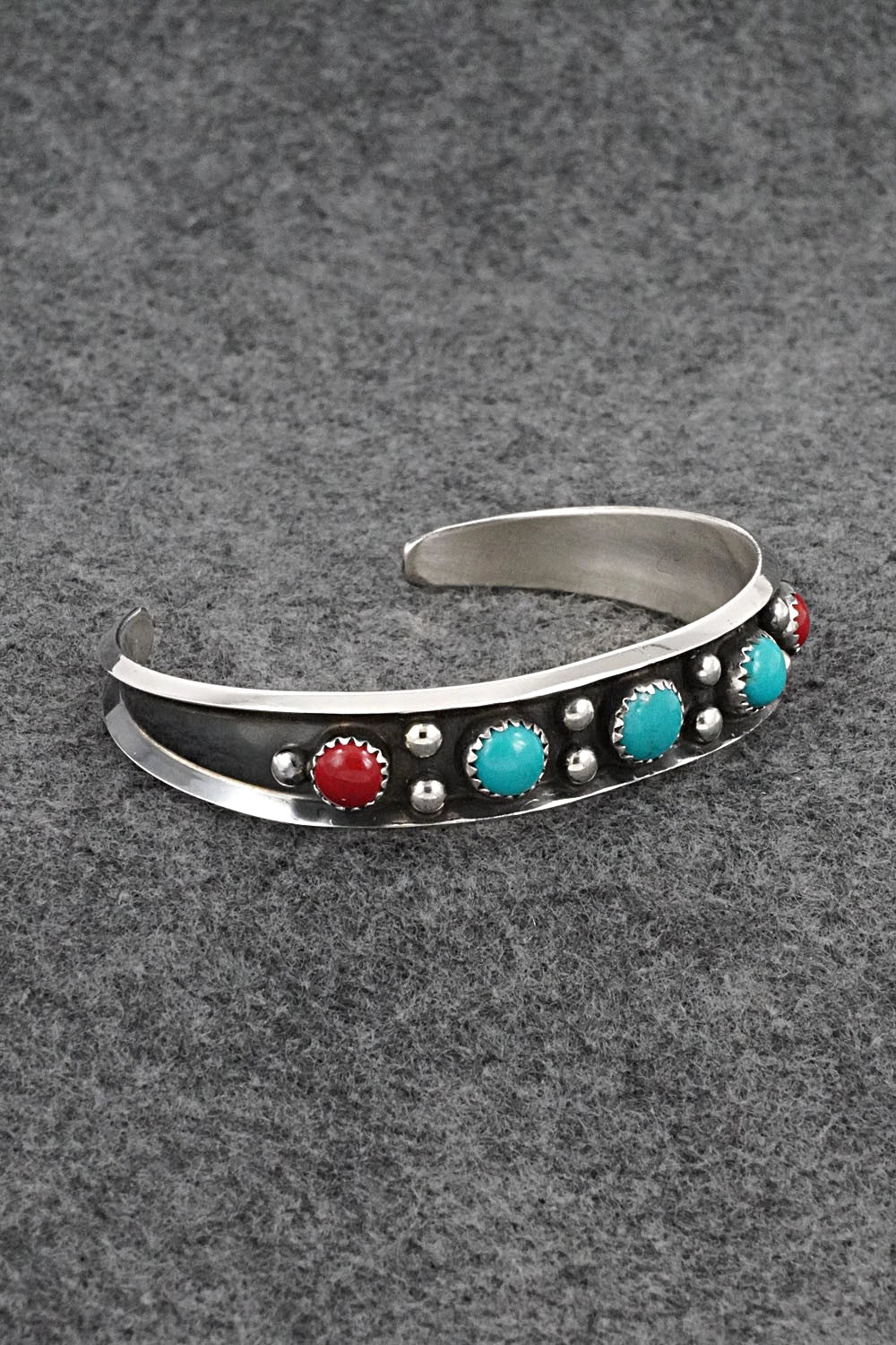 Turquoise, Coral & Sterling Silver Bracelet - Paul Largo