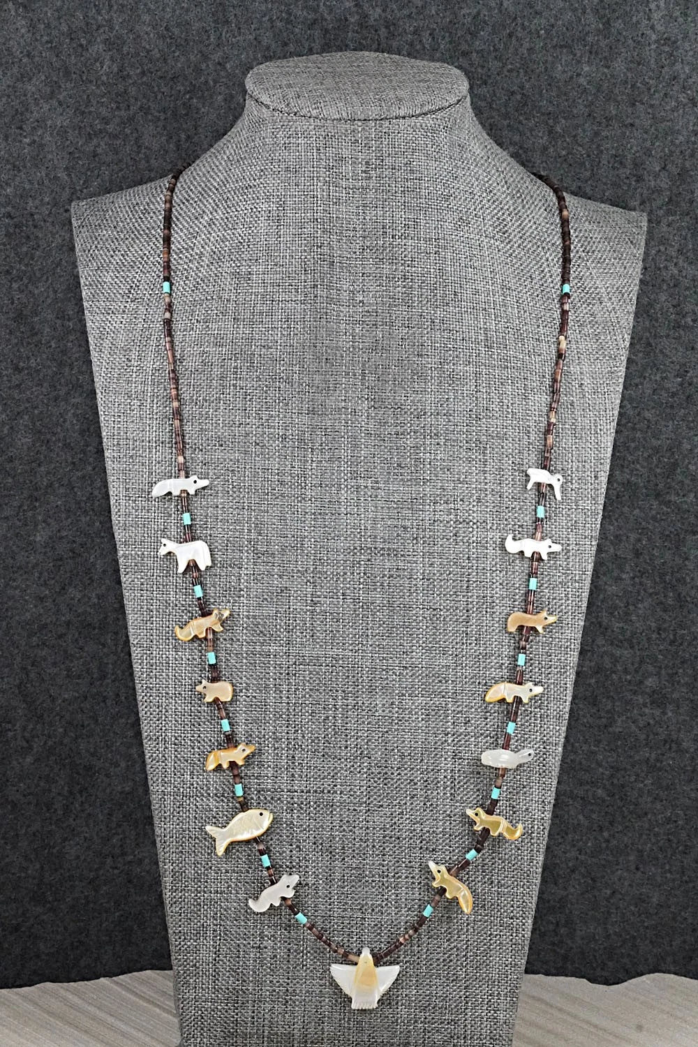 Multi-Stone Fetish Carving & Sterling Silver Necklace - Hector Goodluck