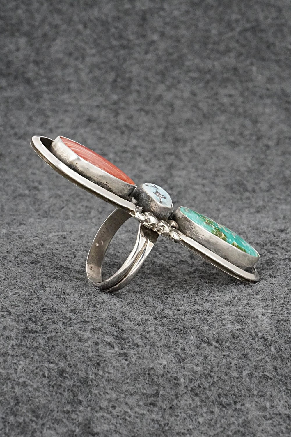 Turquoise, Spiny Oyster & Sterling Silver Ring - Priscilla Reeder - Size 9