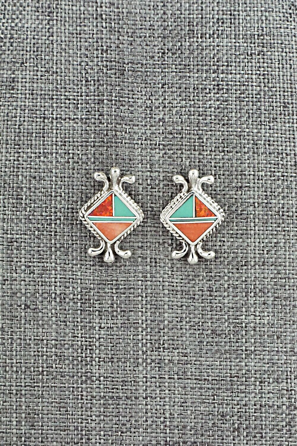 Multi-Stone & Sterling Silver Inlay Earrings - James Manygoats