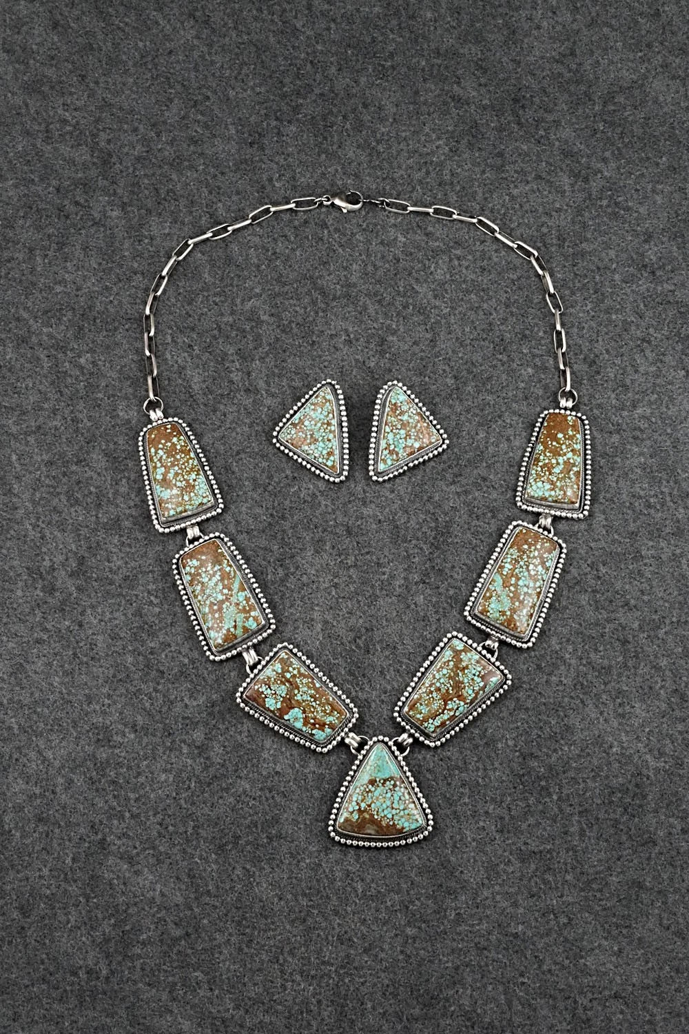 Turquoise & Sterling Silver Necklace and Earrings Set - Darrin Livingston