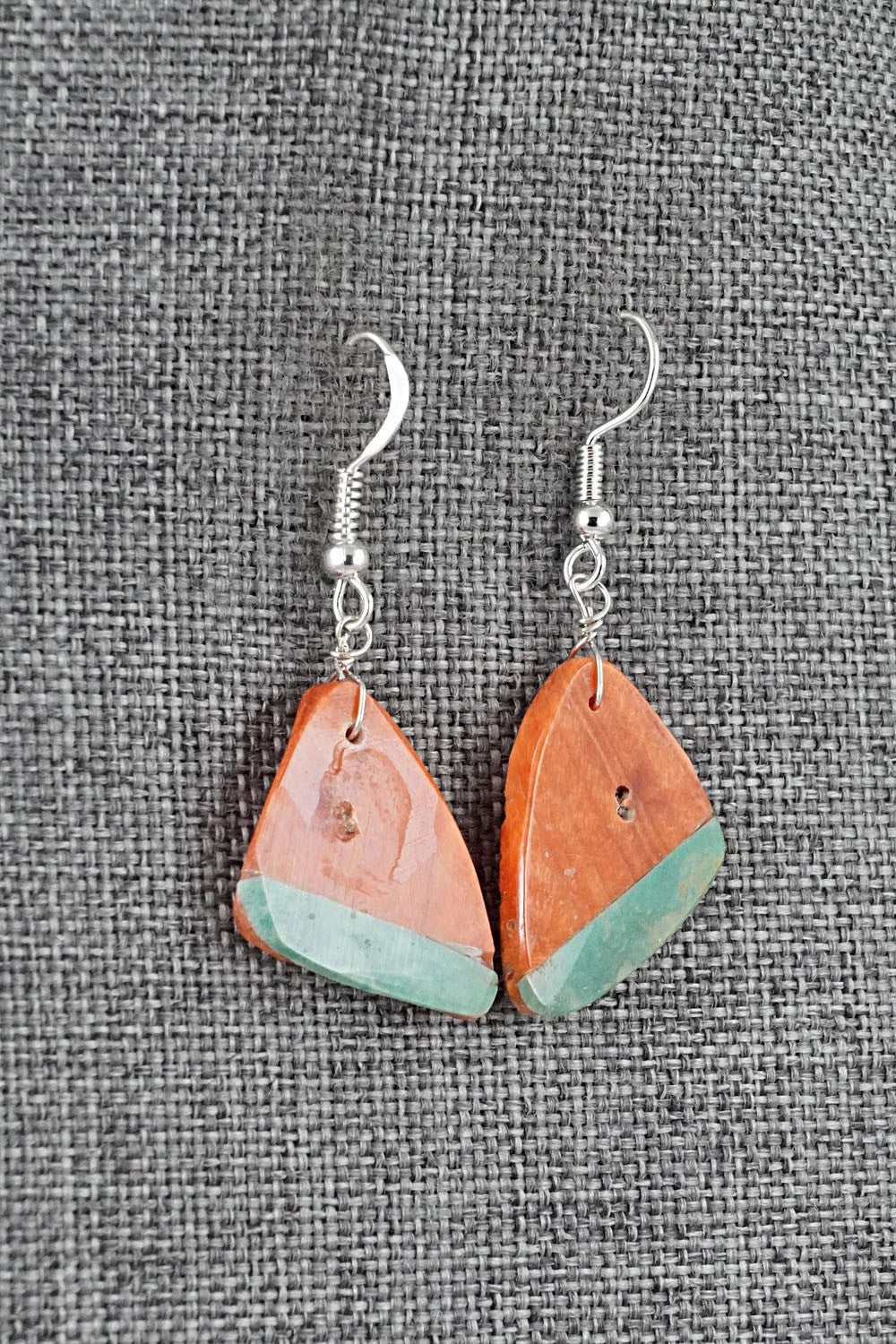 Spiny Oyster, Turquoise & Sterling Silver Earrings - Louise Pete