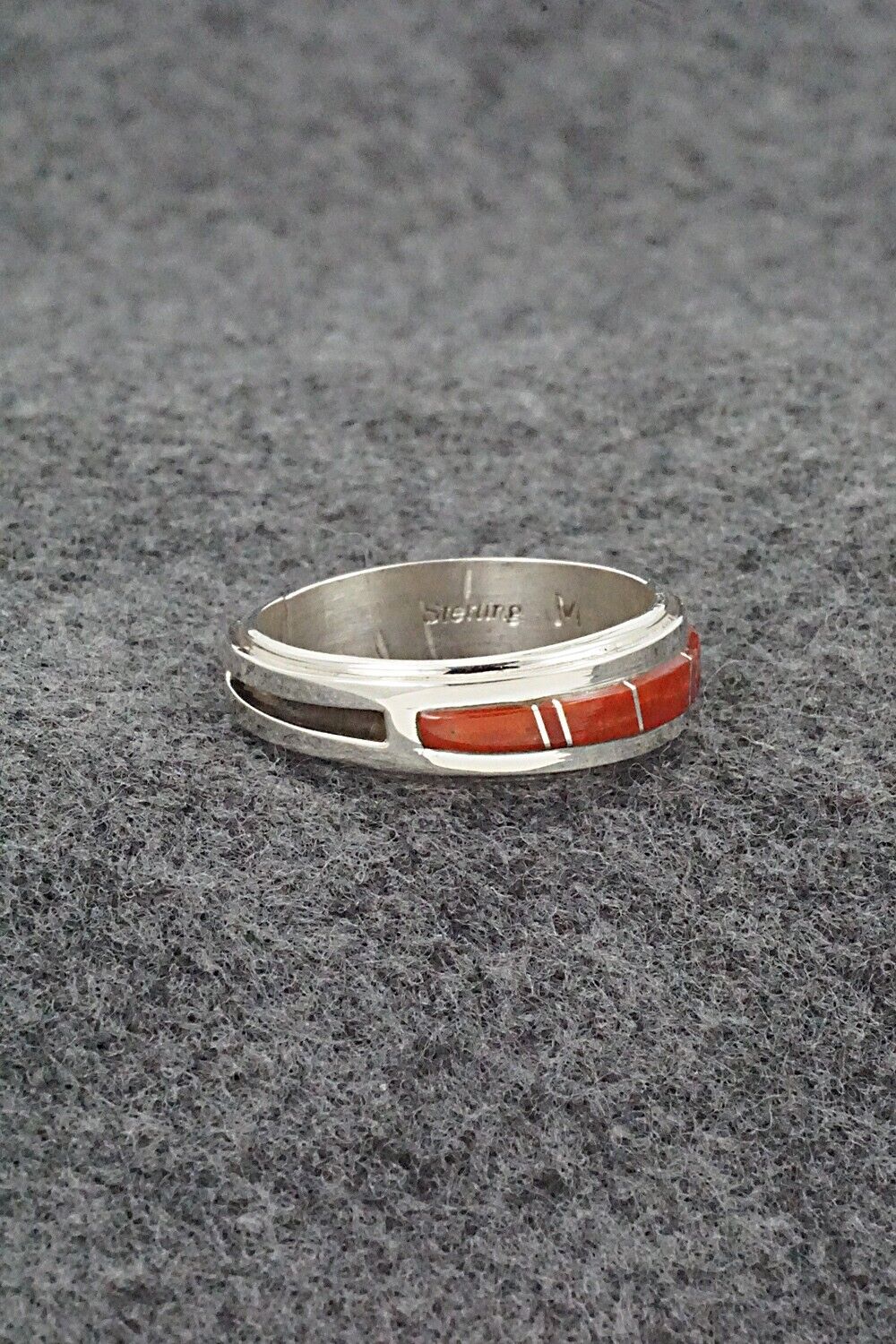 Coral & Sterling Silver Inlay Ring - Wilbert Muskett Jr. - Size 10.5