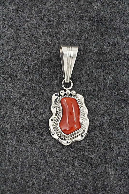 Coral & Sterling Silver Pendant - Samuel Yellowhair